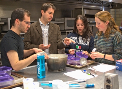 Students in Animal Food Products: Dairy Technology making yogurt with guidance from Dr. Dennis D'Amico